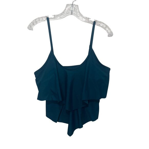 Tankini Swim Suit Top Womens Medium Teal Ruffled Spaghetti Straps Padded - Picture 1 of 6